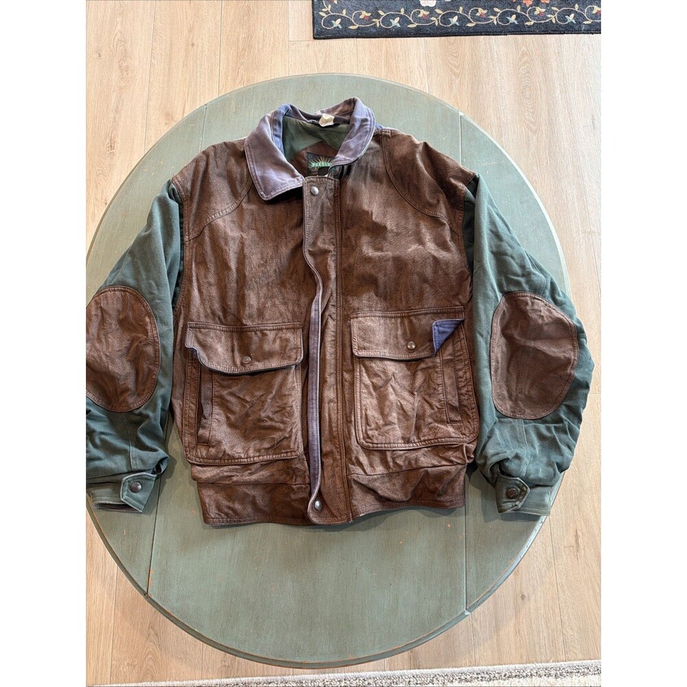 Vtg Peerless Garments Faded Leather Canvas Bomber Jacket Men’s M Colorblock 90s